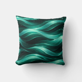 Almofada Emerald Green Fluid Wave Pattern Throw Pillow