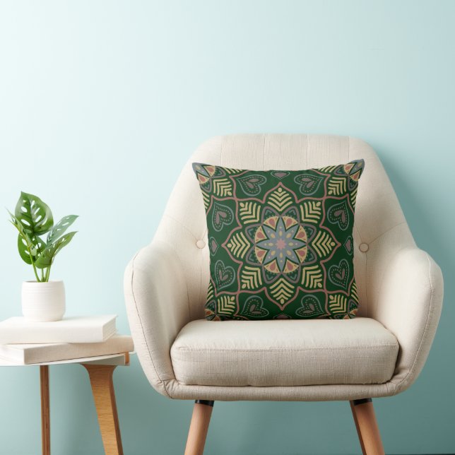 Almofada Emerald Green Mandala Flower Bohemian Patterian (Cadeira)