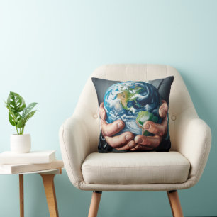 Almofada Empresário Segurando Planeta Terra