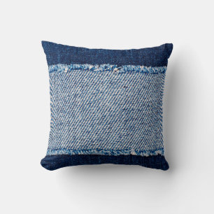 Almofada Encaixe o quadro do tecido de jeans azuis. Fabr de
