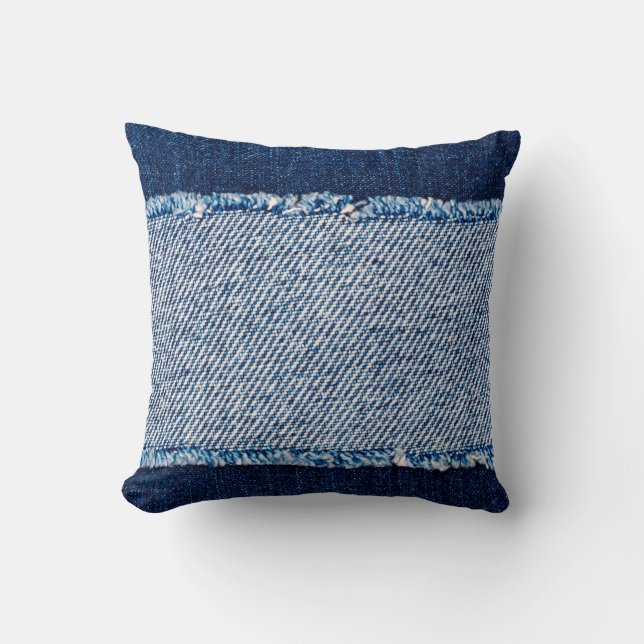 Almofada Encaixe o quadro do tecido de jeans azuis. Fabr de (Frente)