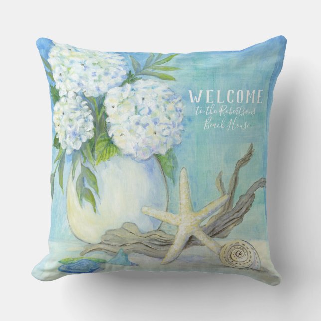 Almofada Encalhe o vidro branco do mar do Seashell n do (Frente)