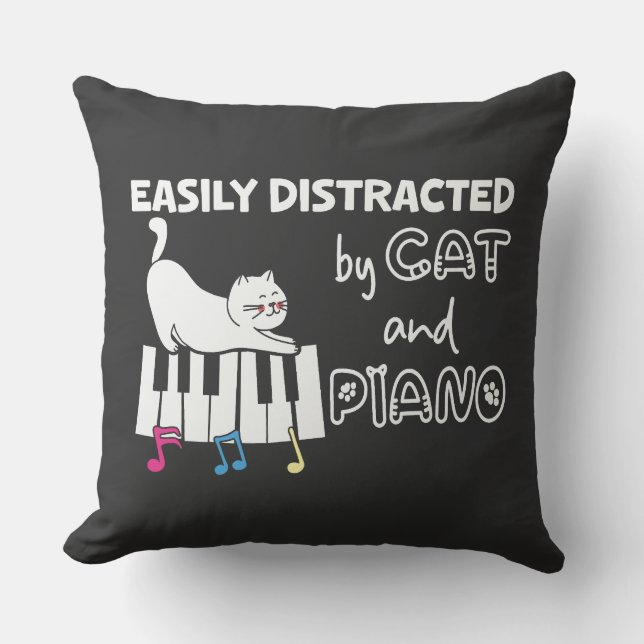 Almofada Encantado e facilmente distraído por músico de Cat (Frente)