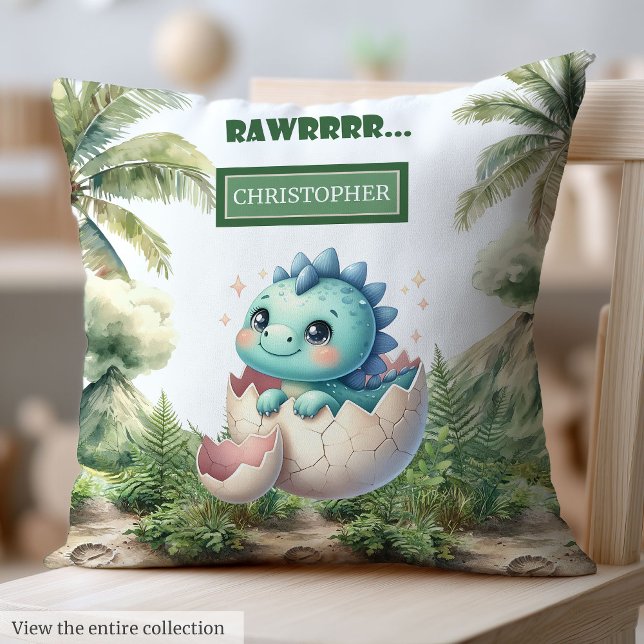 Almofada Encantador de Bebê e Dinossauro Encantado (Charming Hatching Soon Baby Dinosaur Nursery Throw Pillow)