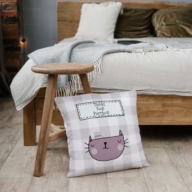 Almofada Encantadora xadrez Purefeito Buffalo (Charming Cat Lover's Purrfect Buffalo Plaid Throw Pillow front)