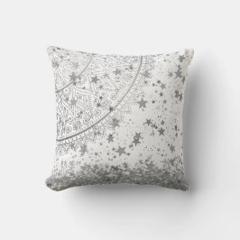 Almofada Encantando Mandala com Estrelas de Prata em Branco