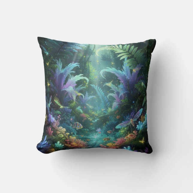 Almofada Enchanted Bioluminescent Forest Magical Jungle  (Frente)