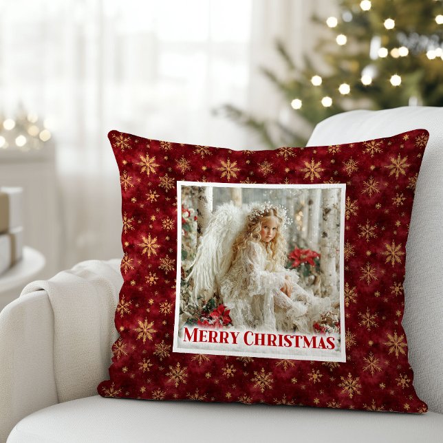 Almofada Enchanting Red and Gold Victorian Angel Christmas  (Enchanting Red and Gold Victorian Angel Christmas Pillow)