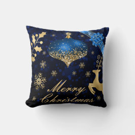 Almofada Enfeite de Natal azul e dourado com brilho e Fita