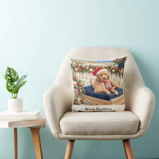 Almofada Enfeite de Natal Golden Doodle Costeiro Alegre
