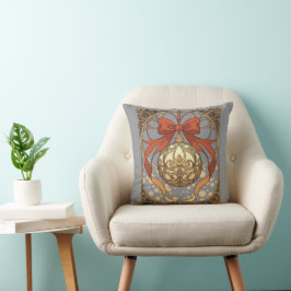 Almofada Enfeite de Natal Vermelho e Bege Art Nouveau