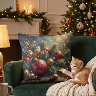 Almofada Enfeite de Natal Vermelho e Dourado Elegante