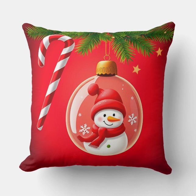 Almofada Enfeite Natalino Festivo com Boneco de Neve (Frente)
