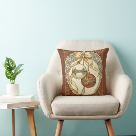 Almofada Enfeites de Natal Bege e Art Nouveau Vermelho