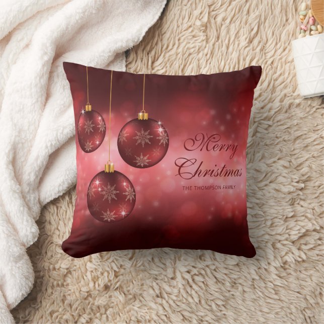 Almofada Enfeites de Natal Vermelhos com Texto Personalizad (Cobertor)