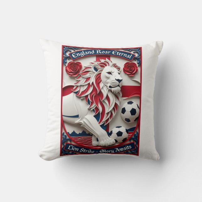 Almofada England Lion Strike Soccer, Football Pride Gift (Frente)