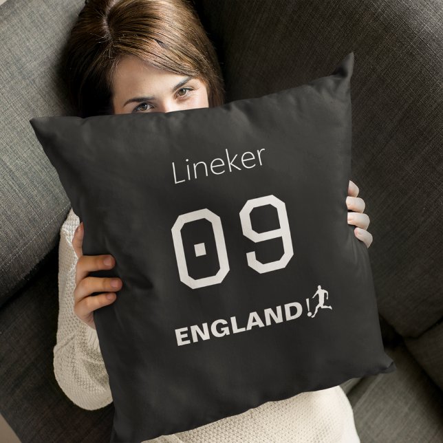 Almofada England Soccer Black White Custom Name Number (Criador carregado)