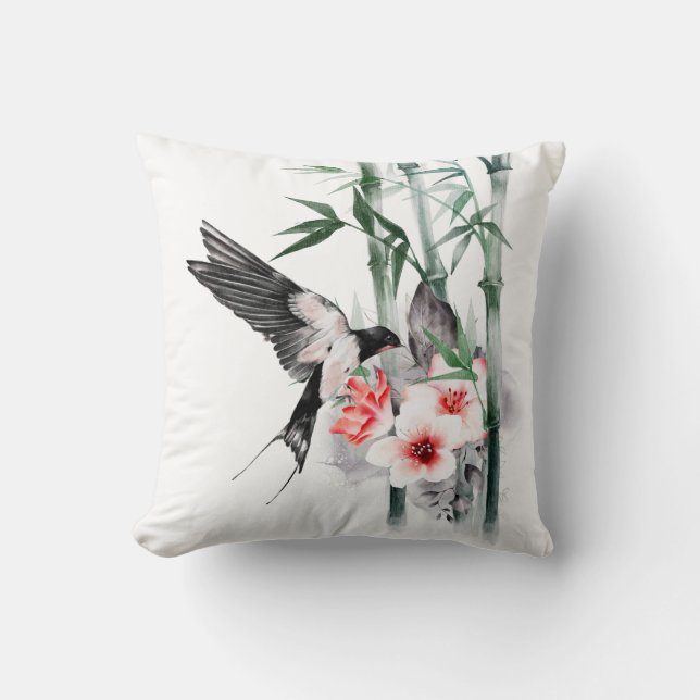 Almofada Engolir com Bambu e flores Clássica (Frente)