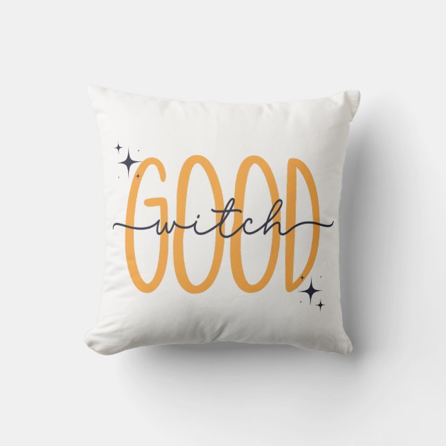 Almofada Engraçada Boa Bruxa Moderna Halloween Orange Black (Frente)