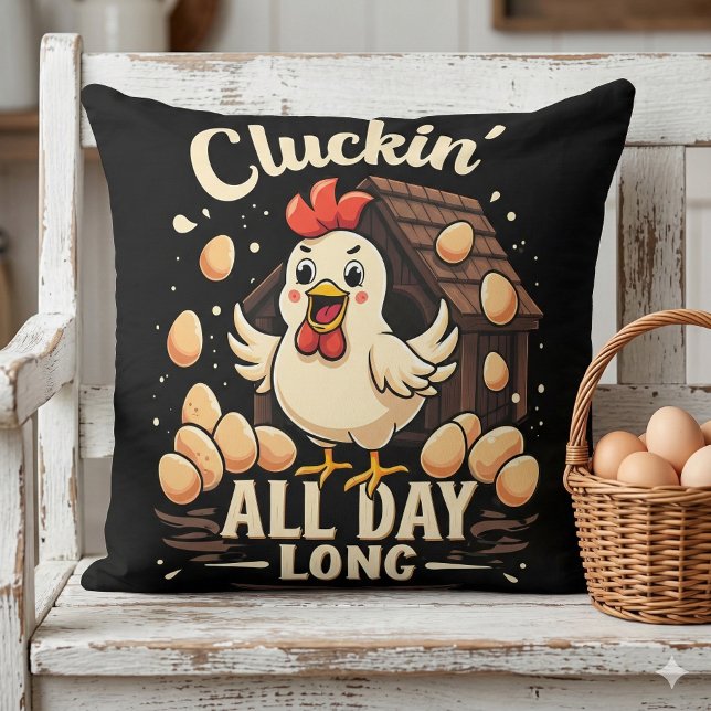 Almofada Engraçado Humor Rústico Fazenda Travesseiro decora (Funny Chicken Humor Rustic Farm Life Throw Pillow Mockup A)