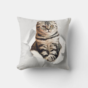 Almofada Engraçado ilusão de papel rasgado por um gato gr