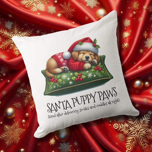 Almofada Engraçado, Papais noeis de sonhar (Santa Puppy Paws 20x20 Square Christmas Throw Pillow Cover Photo)