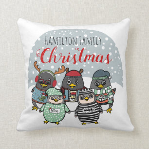 Almofada Engraçado Pinguins Natal da família de inverno p