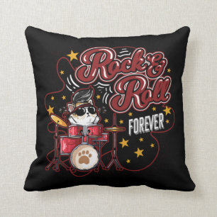 Almofada Engraçado Rock n Roll Forever Legal Drummer Cat