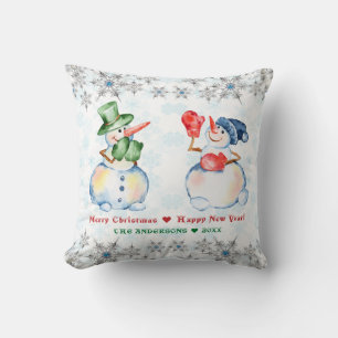 Almofada Engraçado Snowman Feliz Cristais de Natal Flocos d