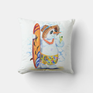 Almofada Engraçado Summer Snowman Surfer bebe coquetel fre