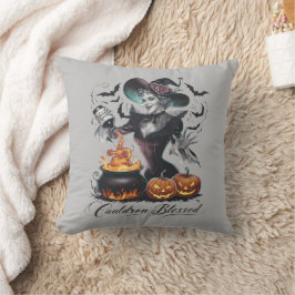 Almofada Engraçado Vintage Cauldron abençoado Bruxo Hallowe