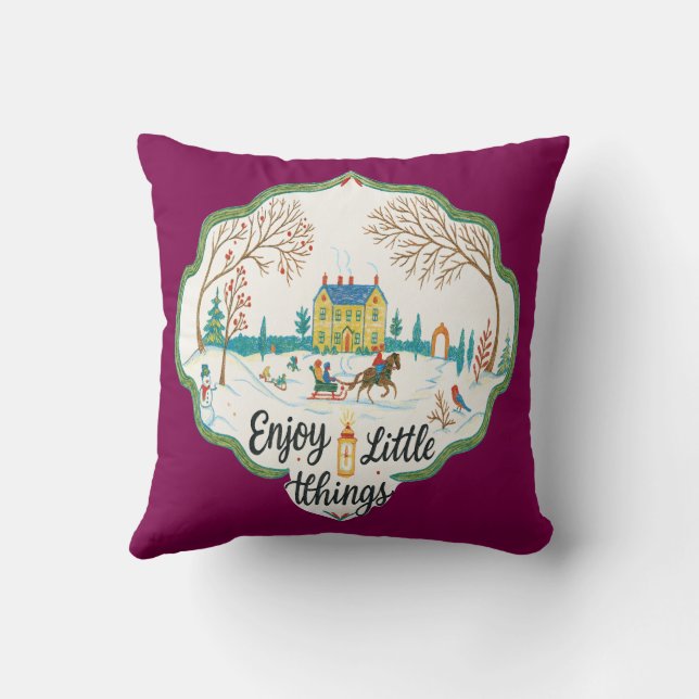 Almofada Enjoy Little Things Cozy Winter Scene Throw Pillow (Verso)