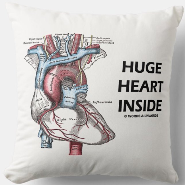 Almofada Enorme Coração Dentro do Diagrama de Anatomia do C (Anatomical/medical attitude throw pillow for anyone with a "Huge Heart Inside")