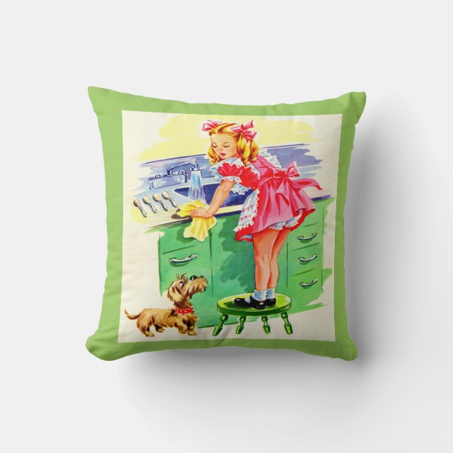 Almofada Ensinando Rover a lavar a louça (Frente)