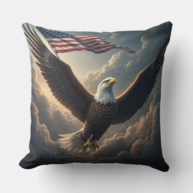 Almofada Epic Eagle with American Flag – Fantasy Art (Frente)