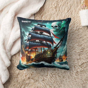 Almofada Epic Pirate Navio Batendo Stormy Seas em Dusk