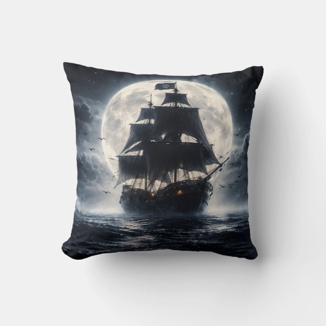 Almofada Epic Pirate Ship Moon Throw Pillow – Dark Ocean Pi (Frente)