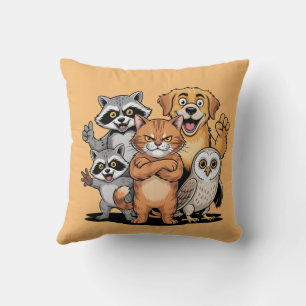 Almofada Equipe de Amigos Animais de Desenho Animado Ilustr