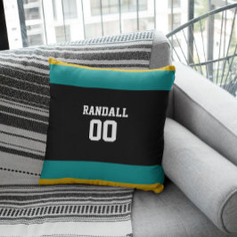 Almofada Equipe de futebol Dourada, Teal e Negra Personaliz