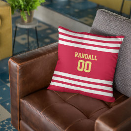 Almofada Equipe de futebol vermelha, Dourada e branca perso