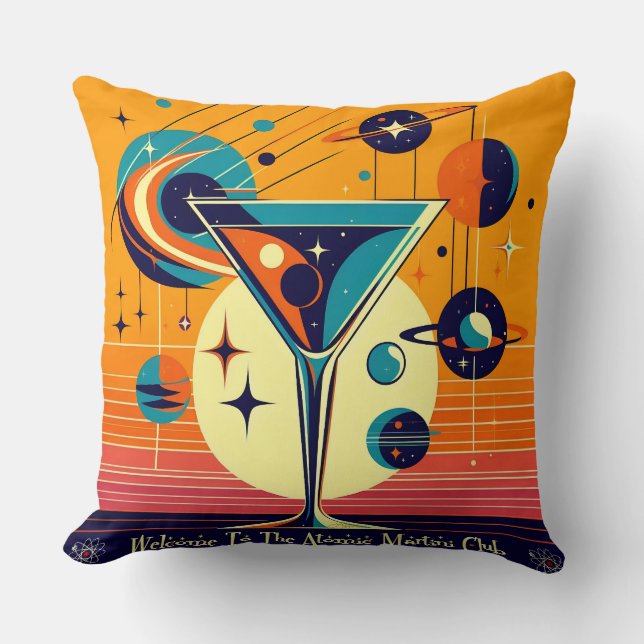 Almofada Era Espacial Bem-vindo ao Clube do Martini Atômico (Frente)