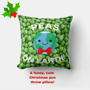 Almofada "Ervilhas na Terra" Engraçada, Punny, Natal Verde