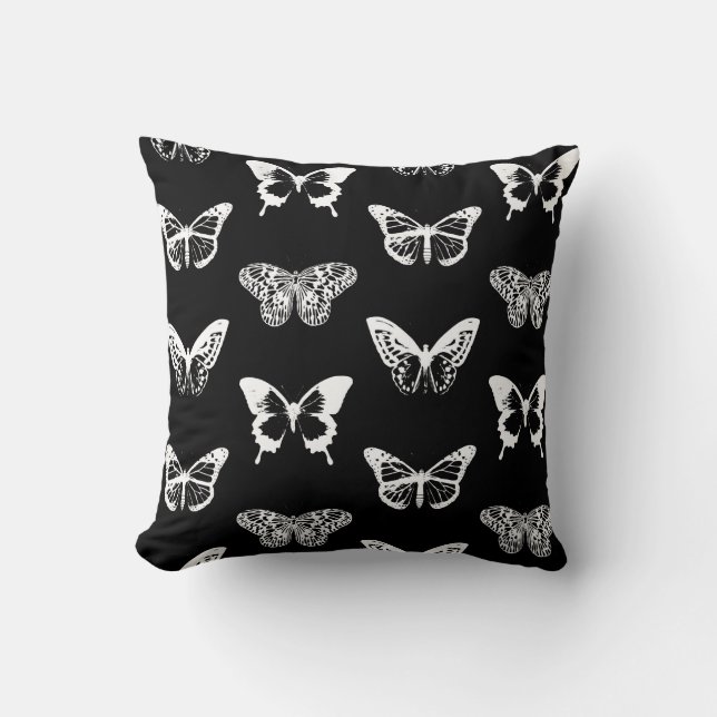 Almofada Esboço da borboleta, branco e preto (Frente)