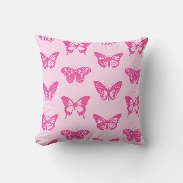 Almofada Esboço da borboleta, luz - rosa e fúcsia (Frente)