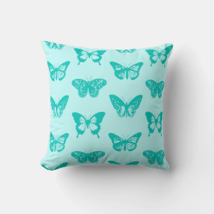 Almofada Esboço de borboleta, aqua e turquesa
