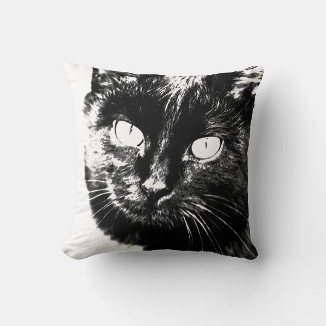 Almofada Esboço de Gatinho Preto e Branco Fofo e Divertido (Frente)