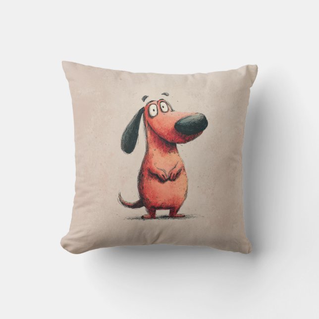 Almofada Esboço de Ilustração de Cachorro de Desenho Animad (Frente)