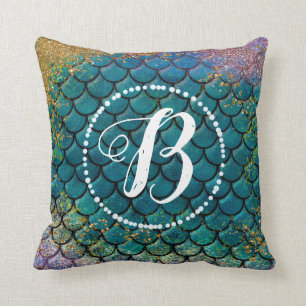 Almofada Escamas de Peixe Sereia Glam Teal Roxo Dourado Bri