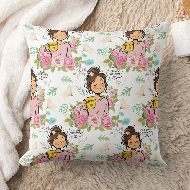 Almofada Escolho Presença Floral Mãe Consciente (Cobertor)