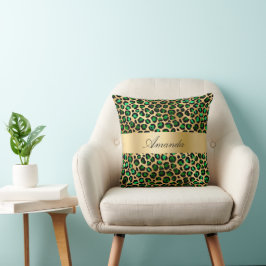 Almofada Escrita elegante de leopardo dourado verde esmeral